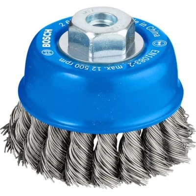 Image of Bosch 2608622063 Cup Brush Knotted Wire 75mm, 0 V, Black/Blue/Silver