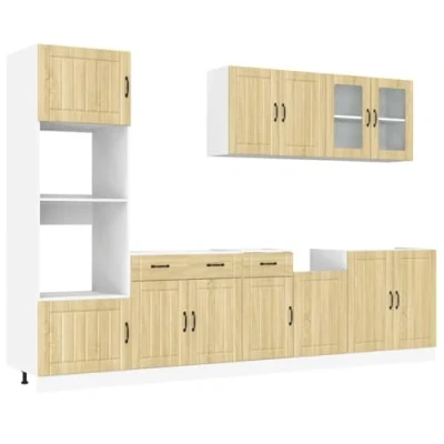 Image of vidaXL 7 Piece Kitchen Cabinet Set Sonoma Oak Finish Ample Storage Adjustable Feet Engineered Wood Easy to Maintain