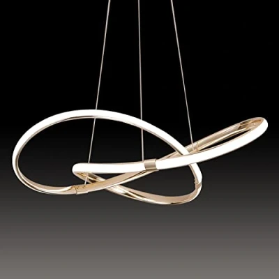 Image of Modern LED Ceiling Pendant Light Spiral Design, 64W Dimmable with Remote Control, Height Adjustable Chandelier Light, for Living Room, Bedroom, Dining Kitchen Island (F Gold)