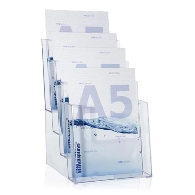 Image of taymar DIN A5 Brochure Stands with 4 Levels Transparent Pack of 18