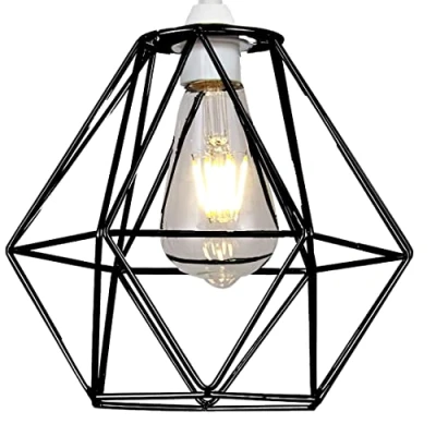 Image of EasyFit Metal Wire Cage Ceiling Pendant Light Shade (Black)