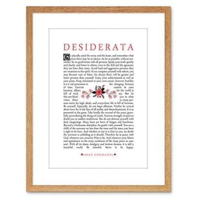 Image of Wee Blue Coo QUOTE DESIDERATA FLORAL EHRMANN TYPOGRAPHY FRAMED ART PRINT F97X13482