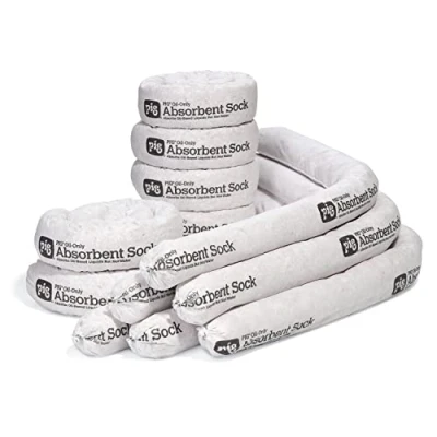 Image of New PIG SKM210 Oil Absorbent Socks, 45.6 L Absorbency, 122 cm Length x 8 Diameter, 12 sock/Box, White (Pack of 12)