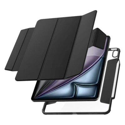 Image of Spigen AirSkin Pro Compatible with iPad Air 1st 13 inch M2 (2024) Detachable Magnetic Cover, Clear Transparent Back and Pencil Holder Black