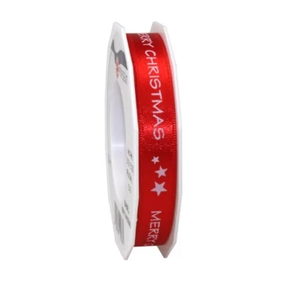 Image of C.E. Pattberg Präsent Babel Printed Satin Ribbon Red 15 mm width, 20 m length