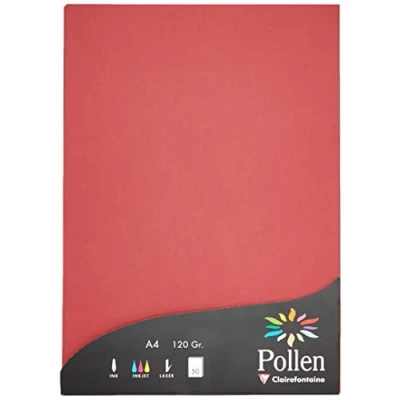Image of Clairefontaine Ref 4293C Pollen Coloured Paper (Pack of 50 Sheets) A4 (210 x 297mm), 120gsm Paper, Inkjet &amp; Laser Printer Compatible, Acid Free Maroon