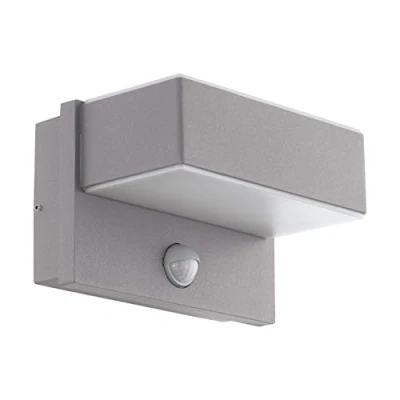 Image of EGLO Azzinano LED Outdoor Wall Light, 2 Bulb Light with Motion Sensor, Metal Sensor in Silver and Plastic White, IP44