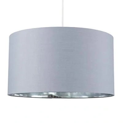 Image of MiniSun Extra Large Modern Grey &amp; Chrome Cylinder Ceiling Pendant/Table Lamp Drum Light Shade