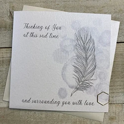Image of White Cotton Cards FEATHER SAD TIMES SYMPATHY CARD, HAND FINISHED (D94)