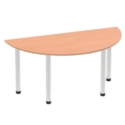 Image of Impulse 1600mm Semi Circle Table Beech Top Brushed Aluminium Post Leg