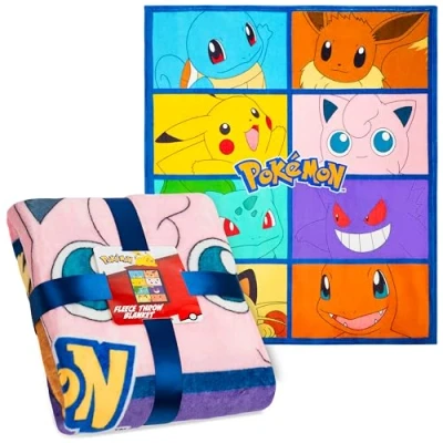 Image of Pokemon Soft Fleece Bed Blanket, Warm Throw 150 x 130cm for Sofa Cosy Bedroom Accessories Sleepover, Anime Gifts Kids