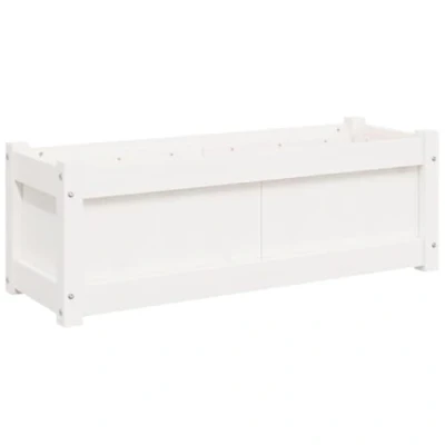 Image of vidaXL Garden Planter Box White Solid Pine Wood Flower Pot, 90 x 31 cm, Rectangular Outdoor Plant Decor