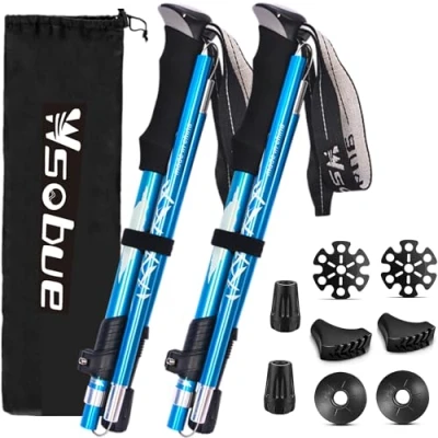 Image of Trekking Pole, Collapsible Walking Hiking Stick for Men Women, Ultralight Aluminum Ski Pole with EVA Grip (Sky Blue 2 Pack)