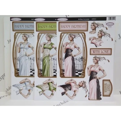 Image of 3 x Debbi Moore Art Deco Decadence Decoupage Die Cut Pack 8 Designs to Choose (Happy Birthday (ADD022))