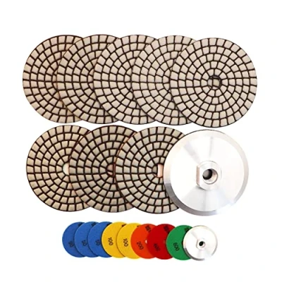 Image of HIGHDRIL Dry Diamond Polishing Pad 8PCS (#50x3/#100x2/#200/#400/#800) 100MM with Aluminum Based Backing Pads for Granite Stone Marble Floor Polish Kit Drill, Grinder, Polisher