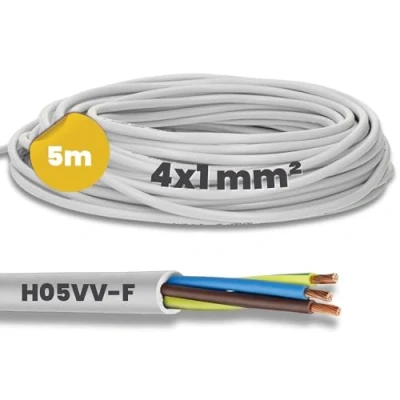 Image of 5 m Kalitec H05VV F Hose Cable 4 x 1 mm² I Power 4G1 mm2 with Protective Conductor PVC for Indoor Electric White Lamp Flexible Device Core