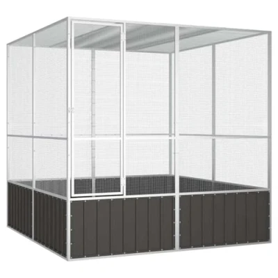 Image of &#039;vidaXL Galvanised Steel Bird Cage Large, Safe, and Well Ventilated Aviary for Outdoor Use Easy to Assemble Anthracite