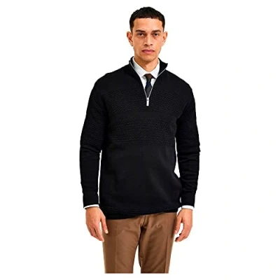 Image of SELECTED HOMME Men&#039;s Slhmaine LS Knit Half Zip W Noos Sweater, Black, L