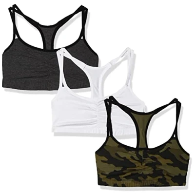 Image of Fruit of the Loom Women&#039;s Sport bh mit Spaghettiträgern aus Baumwolle Bra, Opaque, Camo/White/Anthracite with Black, 18 (Pack 3)