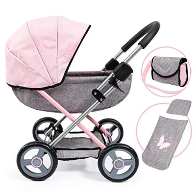 Image of Bayer Design 12733AA Dolls Pram Cosy stroller, foldable, bag, blanket, pillow, underneath shopping basket