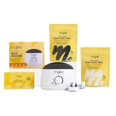 Image of Mylee Professional Waxing Kit with Wax Heater, Hard Beads 500g, Spatulas Stripless Depilatory Pellets Solid Film Beans No Strip Needed, Made in The UK (Both Pouches)