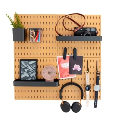 Image of L&#039;essentiel Home and Office Wall Organiser Pegboard 56 * 56cm Black Complete Set (4 Tiles of 28 28cm) Accessories White or (Brown/Black, 4 panels set)