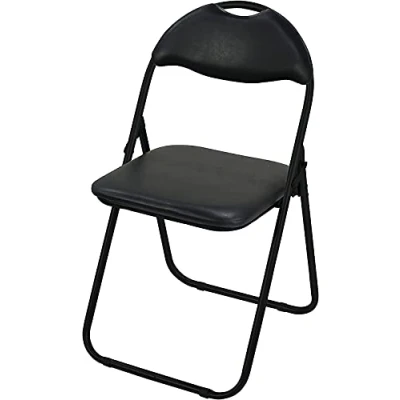 Image of Hyfive Black Padded Folding Desk Garden Chair Folds Flat 45cm x 78cm Pack of 4 Chairs PVC Covered