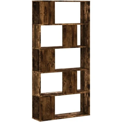 Image of vidaXL 5 Tier Bookshelf Smoked Oak Engineered Wood Bookcase Modern Freestanding Storage Book Rack for Living Room/Office, 80.5x23.5x162.5 cm