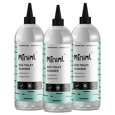 Image of Miniml Eco Toilet Cleaner Spearmint &amp; Peppermint 3 x 1L All Natural Limescale Remover, Descaler and Heavy Duty Refill Rim Bowl Cleaning Liquid Antibacterial Bleach 100% Vegan Cruelty Free