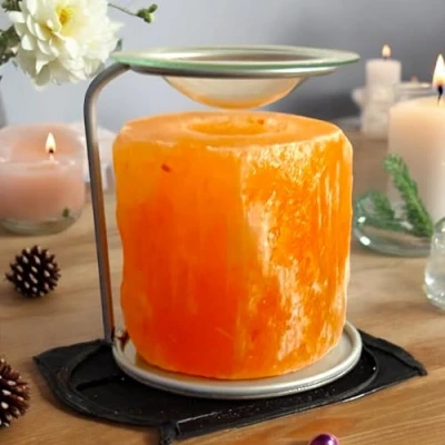 Image of 4All Himalayan Pink Salt Oil Lamp Burner With Metal Stand Fragrance Warmer Wax (Silver Stand)