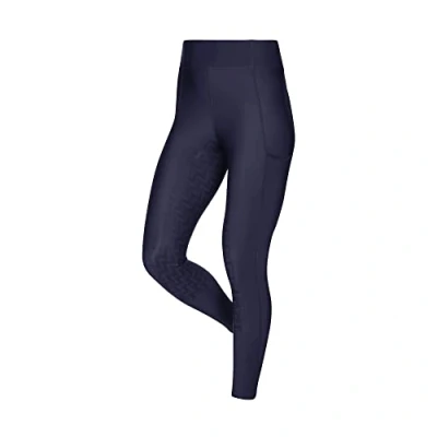 Image of LeMieux Naomi Pull On Breeches with Full Seat Silicone Grip in Navy Supportive Elasticated High Waist Lightweight Women&#039;s Horse Riding Pants UK 12