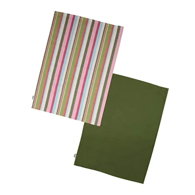 Image of Dexam Recycled Cotton Striped Set of 2 Tea Towels Green