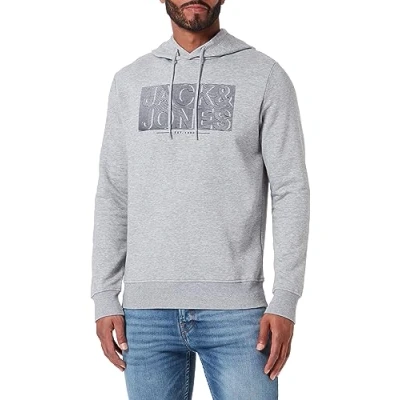 Image of JACK &amp; JONES Men&#039;s Jjpeter Sweat Hood Sweatshirt, Light Grey Mix, L