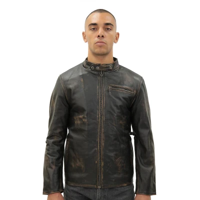Image of Infinity Leather Mens Vintage Black Biker Jacket Sarajevo Size 4XL