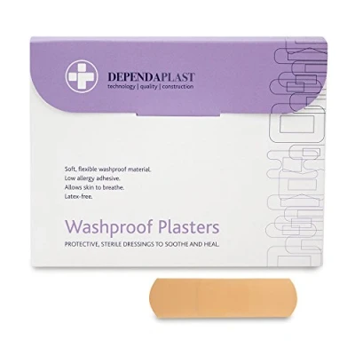 Image of Dependaplast Washproof Plasters 7.5 cm x 2.5 cm, Flexible PU Plastic Film, Secure Adhesive, Breathable, Waterproof Box of 100