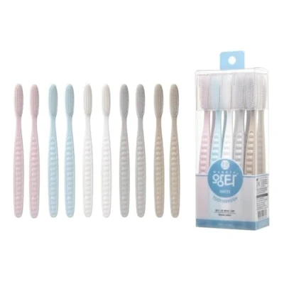 Image of Samjung Wangta Soft Toothbrush, 10 Pack (Stone White) Best Manual Toothbrush for Maximum, Efficient Cleaning and Sensitive Gums Teeth