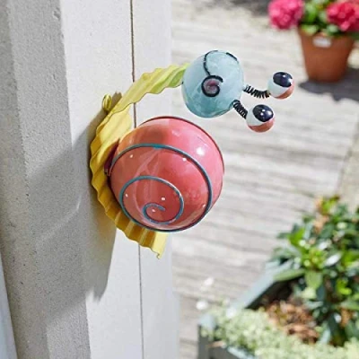 Image of Garden Mile® Novelty Hand Painted Steel Wall Decor Art Bug Butterfly Bee Sculpture Fun Outdoor Indoor Decoration Colourful (Snazzy Snail (Medium))