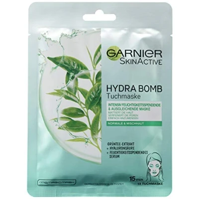 Image of Garnier SkinActive Hydra Bomb Cloth Mask for Normal and Combination Skin, Intensive Moisturising Balancing Mask, Pack of 5 (5 x 32 g)