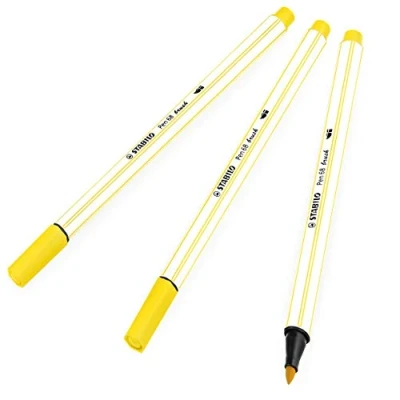 Image of STABILO Pen 68 Brush Premium Felt Tip 1 3mm Yellow 568/44 Pack of 3