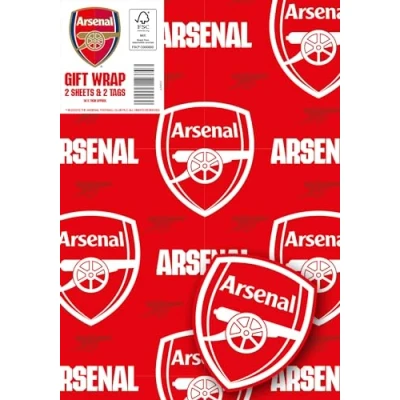 Image of Arsenal FC Wrapping Paper 2 Sheets Tags, Football Gift Wrap