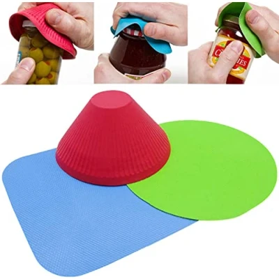 Image of Jar Gripper, Multi Purpose Reusable Rubber Gripper Opener Jar, Bottle Lid Openers Fit for Most Bottles, Set of 3