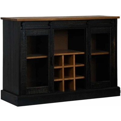Image of vidaXL Sideboard HALDEN 2 Sliding Doors Black 112x40x80 cm Solid Wood