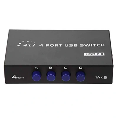 Image of ASHATA USB 2.0 Peripheral Sharing Switch, 2/4 Port Manual Switch Switcher Box for PC Printer Scanner,USB Windows 98/Me/2000/XP, MAC/MAC 10 Systems(4 Port)