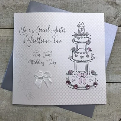 Image of White Cotton Cards To A Special Sister and Brother in Law Congratulations on Your wedding Day, BD26 NEW,16cm x 16 cm