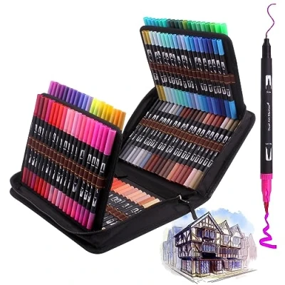 Image of Laconile Colouring Pens,120 Dual Tip Brush Pens Watercolour Fineliner Felt Art Markers, Water Based Coloured for Calligraphy Drawing Sketching Book(Black)
