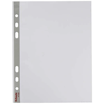 Image of Esselte Heavy Duty Punched Pocket, Pack of 25, Holds up to 20 A5 sheets, Transparent, Matte, 85 Micron PP Material, 47183