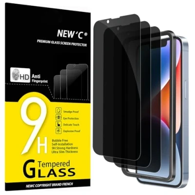 Image of NEW&#039;C 3 Pack Privacy for iPhone 14, 13, 13 Pro Screen Protector (6.1 inches), Anti Spy Tempered Glass Film, Balanced 28 Degree Angle Easy installation tool included