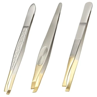 Image of 3 Pcs Eyebrow Tweezers Set Stainless Steel Slant Tweezer Daily Beauty Tools for Facial Hair Removal and Shaping Women Men
