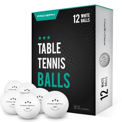 Image of PRO SPIN Ping Pong Balls White 3 Star 40+ Table Tennis High Performance ABS Training Ultimate Durability for Indoor &amp; Outdoor (Pack of 12)