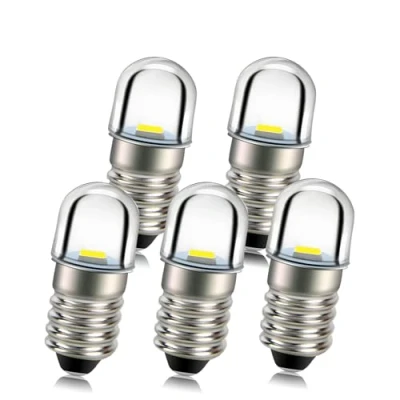 Image of Ruiandsion 5pcs E10 Base Socket LED Bulb 1W 6V White Replace Torch Headlight Headlamp Mini Head Lamp Flashlight Bulbs,Negative Earth